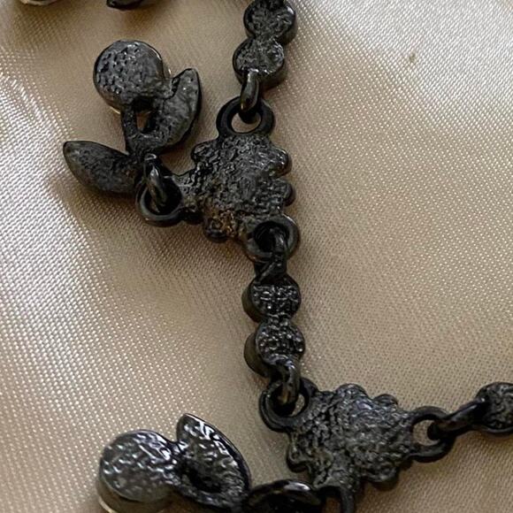 Black Metal Floral & Cherries Necklace with Faceted Stone - Picture 4 of 8